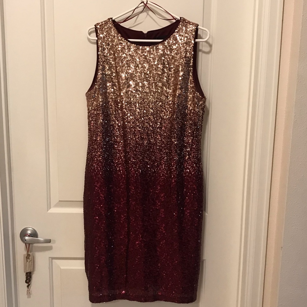 Ombre (Gold and Burgundy) Sequin Knee Length Dress